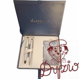 Komplet pióro wieczne EXPERT FP+długopis chromowy WATERMAN+notes z gumką S0928670