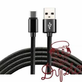 Kabel USB - USB-C EVERACTIVE 0,3m 3A pleciony czarny (CBB-0.3CB)