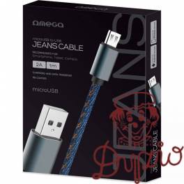 Kabel USB - microUSB OMEGA JEANS 1m 2A pleciony niebieski (44200)