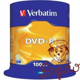 Płyta DVD-R 4,7GB VERBATIM cake (100szt) 16x Matt Silver 43549