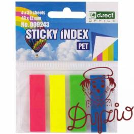 Zakładki indeksujące PET 43x12mm 35szt. 4 kolory neonowe ECO D.RECT 009243 Zakładki indeksujące PET 43x12mm 35szt. 4 kolory neonowe ECO D.RECT 009243
