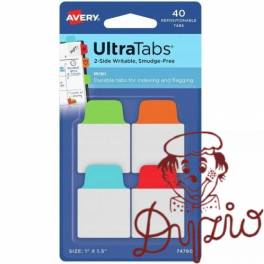 Zakładki indeksujące samoprzylepne 25,4x38,1mm przezroczyste z kolorową zakładką Ultra Tabs 74760 AVERY ZWECKFORM Zakładki indeksujące samoprzylepne 25,4x38,1mm przezroczyste z kolorową zakładką Ultra Tabs 74760 AVERY ZWECKFORM
