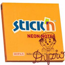 Bloczek STICK`N 76x76mm 100k pomarańczowy neonowy 21164 Bloczek STICK`N 76x76mm 100k pomarańczowy neonowy 21164
