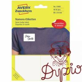 Etykieta identyfikatory imienne 80x54mm(10 arkuszy || 40etykiet) białe foliowe 51065 AVERY ZWECKFORM Etykieta identyfikatory imienne 80x54mm(10 arkuszy || 40etykiet) białe foliowe 51065 AVERY ZWECKFORM