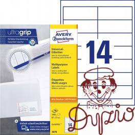 Etykiety A4 białe (100 arkuszy) 97x37mm 3678 ULTRAGRIP AVERY ZWECKFORM Etykiety A4 białe (100 arkuszy) 97x37mm 3678 ULTRAGRIP AVERY ZWECKFORM