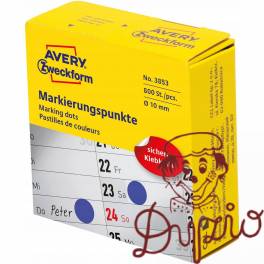 Kółka w dyspenserze trwałe 800szt. średnica 10mm niebieskie 3853 AVERY ZWECKFORM Kółka w dyspenserze trwałe 800szt. średnica 10mm niebieskie 3853 AVERY ZWECKFORM