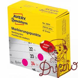 Kółka w dyspenserze trwałe 250szt. 19mm różowe 3854 AVERY ZWECKFORM Kółka w dyspenserze trwałe 250szt. 19mm różowe 3854 AVERY ZWECKFORM