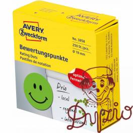 Kółka Uśmiechnięta buźka trwałe 19mm zielone 3858 AVERY ZWECKFORM Kółka Uśmiechnięta buźka trwałe 19mm zielone 3858 AVERY ZWECKFORM