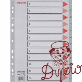 Przekładki plastikowe szare PP A4 1-12 numeryczne 100106 ESSELTE Przekładki plastikowe szare PP A4 1-12 numeryczne 100106 ESSELTE