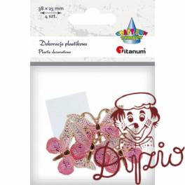 Dekoracje samoprzylepne plastikowe MOTYLKI różowe (4 sztuk) 31x23mm 612878 TITANUM Dekoracje samoprzylepne plastikowe MOTYLKI różowe (4 sztuk) 31x23mm 612878 TITANUM