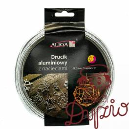 Drucik aluminiowy srebrny z nacięciami 2mmx7m DA-6839 ALIGA Drucik aluminiowy srebrny z nacięciami 2mmx7m DA-6839 ALIGA