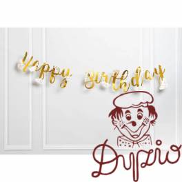Baner urodzinowy złoty napis Happy Birthday z elementami kwiatów BF-984 GO PARTY Baner urodzinowy złoty napis Happy Birthday z elementami kwiatów BF-984 GO PARTY