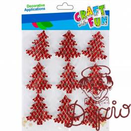 Naklejki piankowe brokatowe czerwone Choinki 9szt. 501370