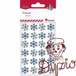 Naklejki płatki śniegu z kryształkiem 21mm białe, niebieskie 24szt. 414519 TITANUM