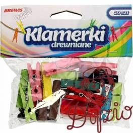 Spinacze-klamerki drewniane ozdobne mix kolorów 4,5cm (20 szt.) BREWIS