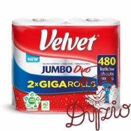 Ręcznik VELVET JUMBO Duo (2 sztuki) 2x240 listków 50m 2 warstwy 21x22,5cm 400g 100%celuloza 61251669 Ręcznik VELVET JUMBO Duo (2 sztuki) 2x240 listków 50m 2 warstwy 21x22,5cm 400g 100%celuloza 61251669
