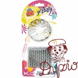 Świeczki urodzinowe Srebrne spiralne 12szt. SF-993 GO PARTY