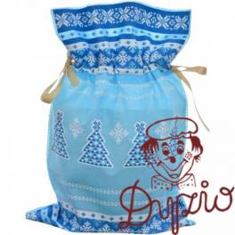 Worek upominkowy materiałowy jasno niebieski CHOINKA + PŁATKI ŚNIEGU 30x45cm PaKaDo Worek upominkowy materiałowy jasno niebieski CHOINKA + PŁATKI ŚNIEGU 30x45cm PaKaDo