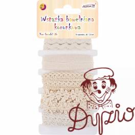 Wstążka bawełniana koronkowa 5 wzorów 1,5m WK-0925 ALIGA Wstążka bawełniana koronkowa 5 wzorów 1,5m WK-0925 ALIGA