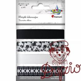 Wstążka czarno-biała mix (4szt.) 16mm x 1m 412504 TITANUM Wstążka czarno-biała mix (4szt.) 16mm x 1m 412504 TITANUM