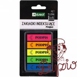 Zakładki indeksujące PET D.RECT 12x45mm 5x25szt PODPIS 110503 Zakładki indeksujące PET D.RECT 12x45mm 5x25szt PODPIS 110503