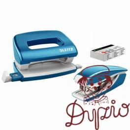 Zszywacz + dziurkacz LEITZ WOW mini 10 kartek niebieski metalik 55612036 Zszywacz + dziurkacz LEITZ WOW mini 10 kartek niebieski metalik 55612036