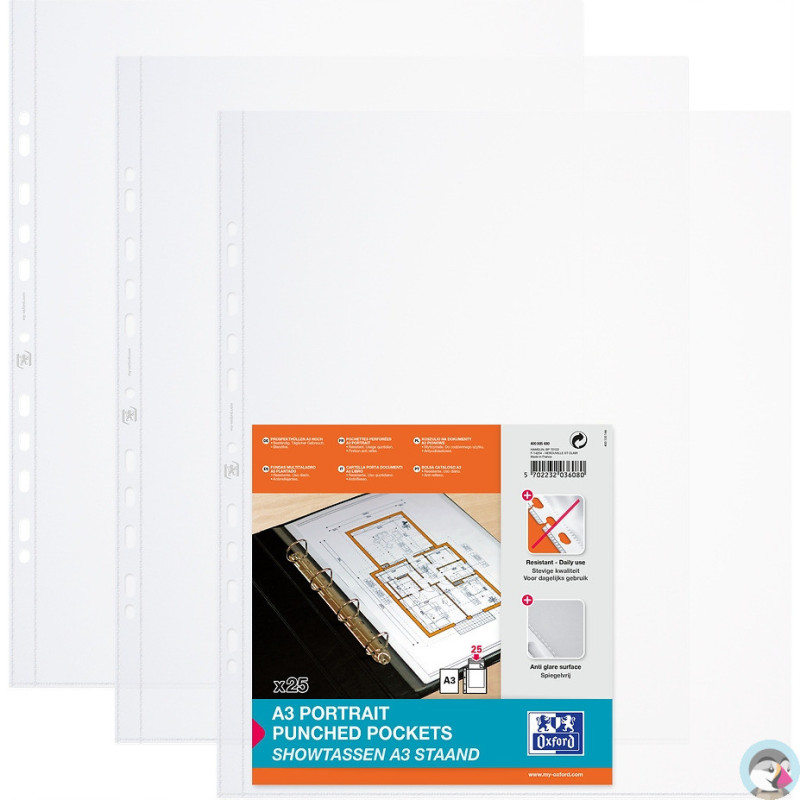 Koszulki groszkowe na dokumenty A3 120mic pionowe 25 sztuk 400005480 OXFORD