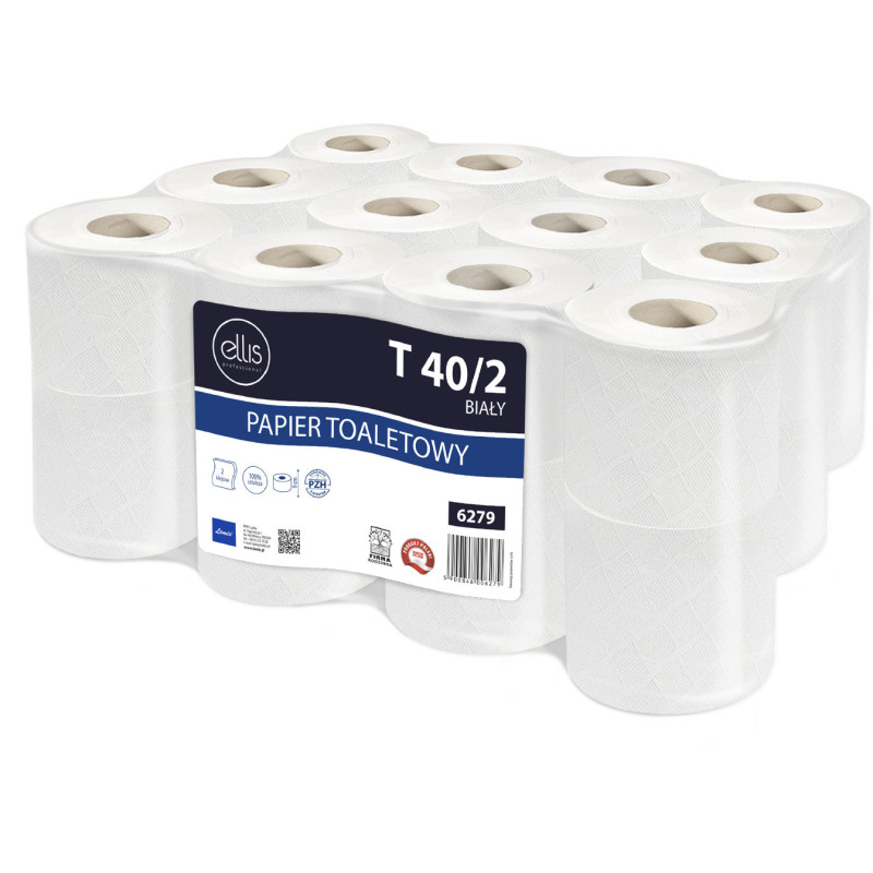 Papier toaletowy biały(24 rolki) 9cm 40m 2 warstwy 100% celuloza T 40/2 6279 ELLIS PROFESSIONAL