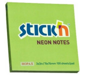 Bloczek STICKN 76x76mm zielony neonowy 100k 21167 STICKN
