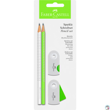 Ołówek SPARKLE SLEEVE biały/noen zielony + temperówka+gumka blister 218488 Faber-Castell