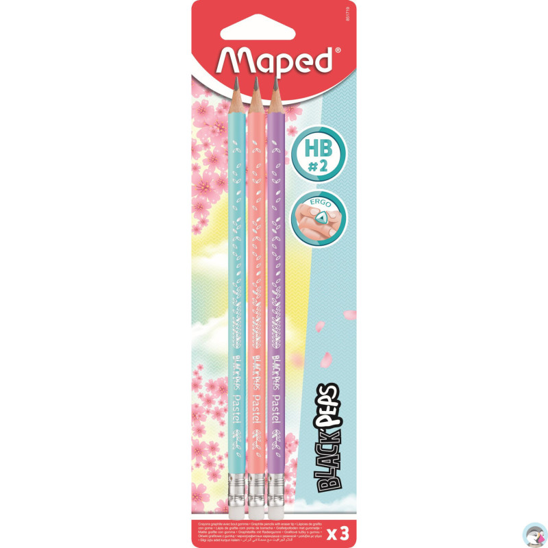 Ołówek z gumką BLACKPEPS pastel HB 3 SZT BLISTER 851719