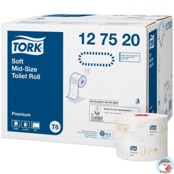 Papier toaletowy TORK T6 Premium Soft compact (27 rolek) biały 2w 90m 127520 celuloza+makulatura