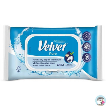 Papier toaletowy VELVET (48 listków) nawilżany Pure