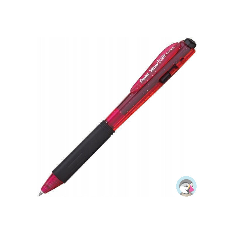 Długopis żelowy WOW K437CR/B czerwony pstryk.gum.uchwyt PENTEL