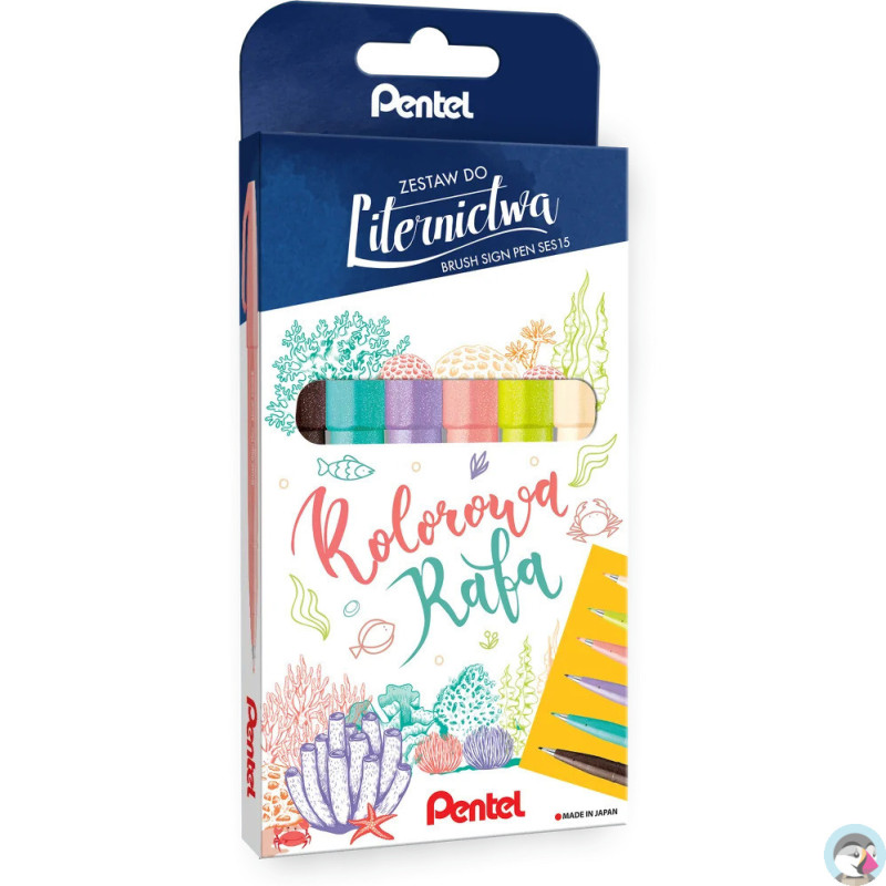 Pisak PENTEL BRUSH SIGN PEN kpl. 6 kolorów SES15C