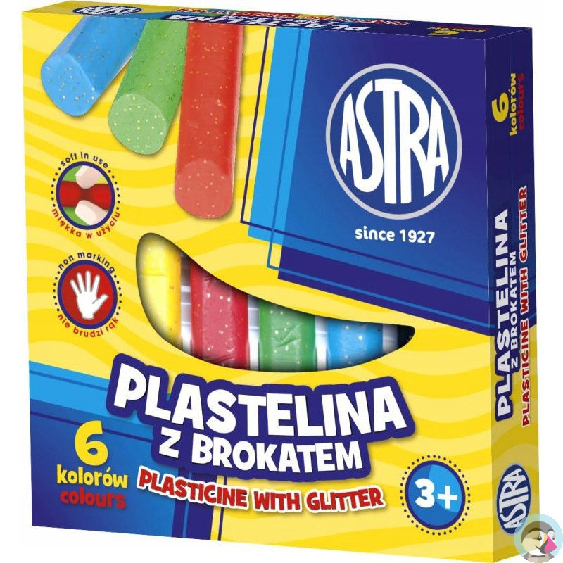 Plastelina dla dzieci z brokatem 6 kolorów zestaw 303109001 ASTRA