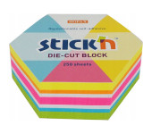 NOTES SZEŚCIOKĄT, 61X70MM, MIX 5 KOL. NEON+BIAŁY, 250KART. 21827