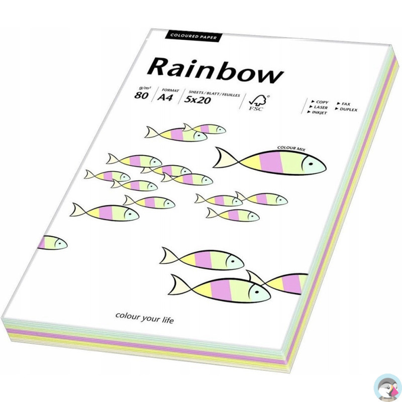 Papier ksero A4 80g RAINBOW mix pastelowy 100ark 88043187