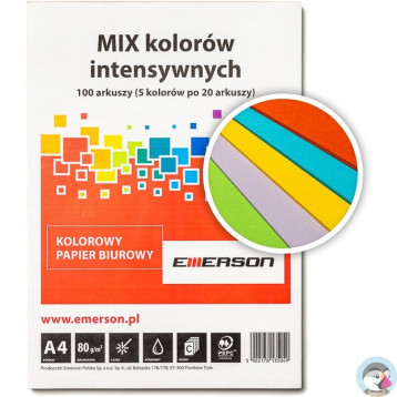 Papier ksero A4 80g mix intensywny 100ark Czerwony, Fuksja, Ciemny Niebieski, Ciemny Zielony, Żółty xem1001pwn EMERSON