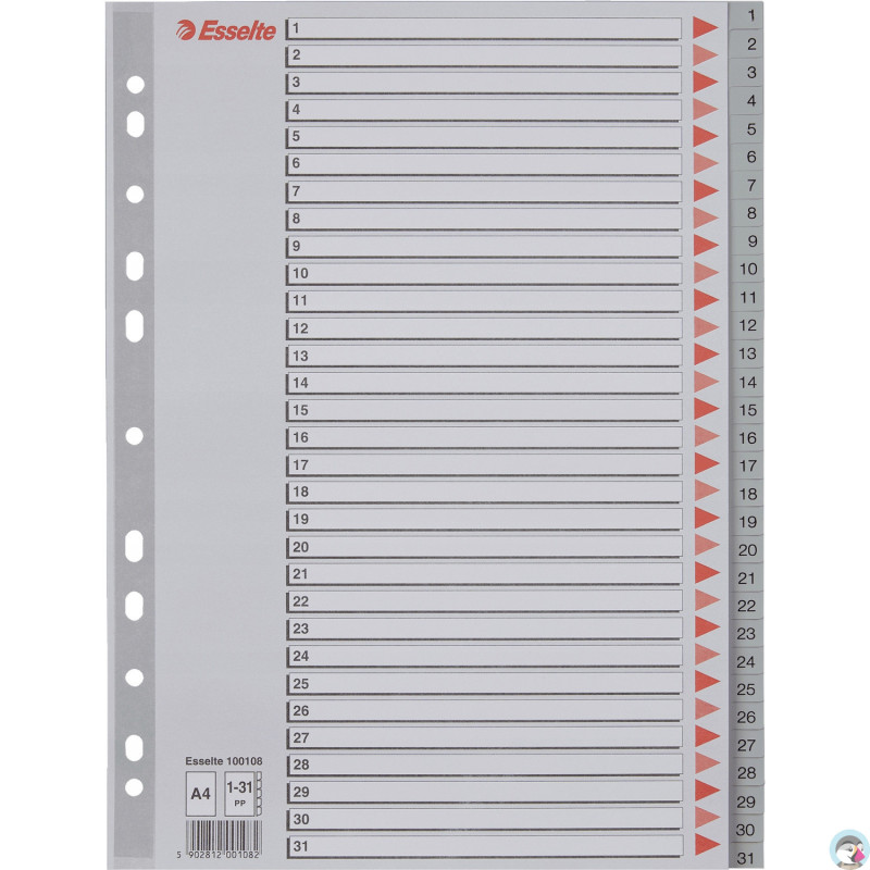 Przekładki plastikowe szare PP A4 1-31 numeryczne 100108 ESSELTE