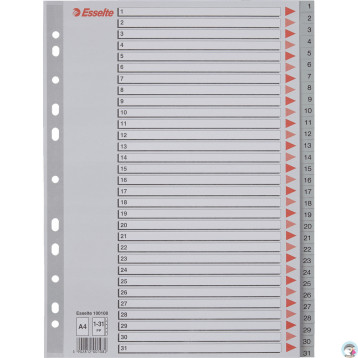 Przekładki plastikowe szare PP A4 1-31 numeryczne 100108 ESSELTE