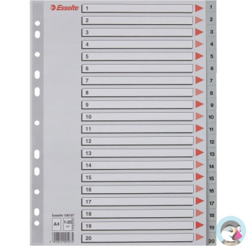 Przekładki plastikowe numeryczne A4 1-20 szare ESSELTE 100107