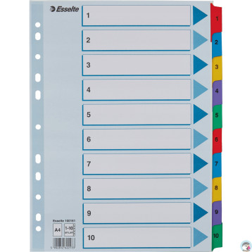 Przekładki kartonowe MYLAR A4 1-10 białe 100161 ESSELTE