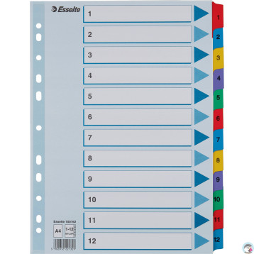 Przekładki kartonowe MYLAR A4 1-12 białe 100162 ESSELTE