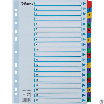 Przekładki kartonowe MYLAR A4 1-20 białe 100163 ESSELTE