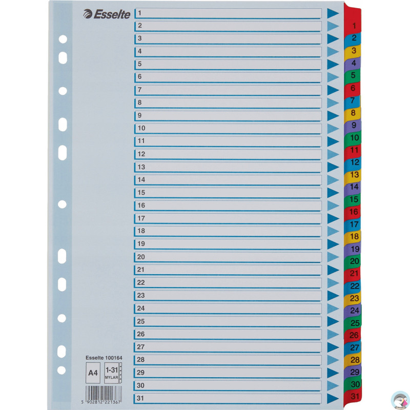 Przekładki kartonowe MYLAR A4 1-31 białe 100164 ESSELTE