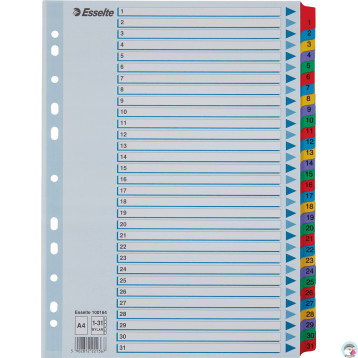 Przekładki kartonowe MYLAR A4 1-31 białe 100164 ESSELTE
