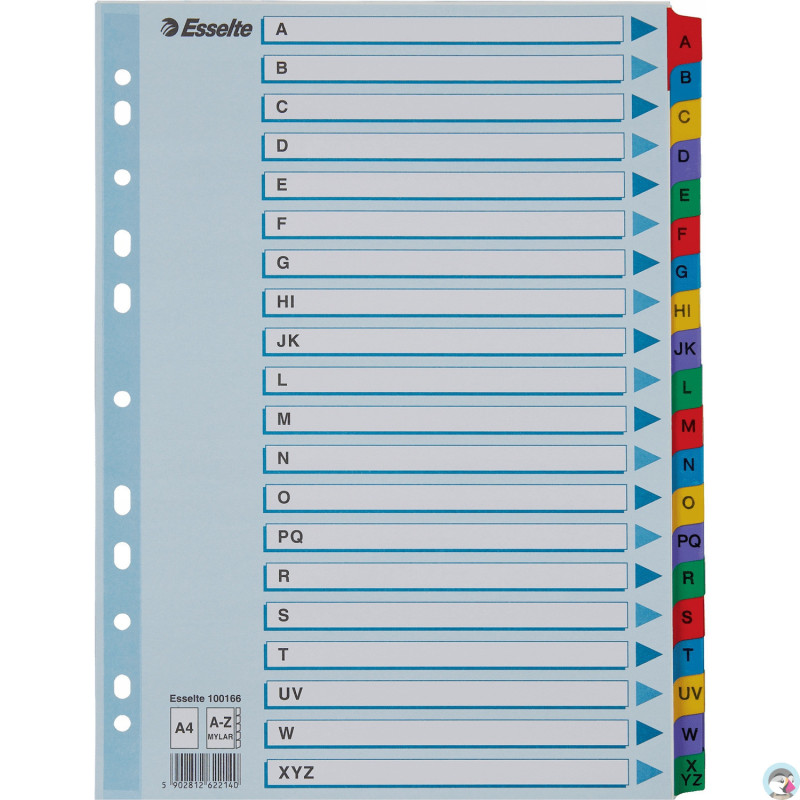 Przekładki kartonowe MYLAR A4 A-Z białe 100166 ESSELTE