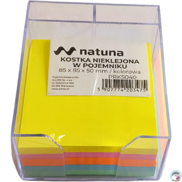 Bloczek nieklejony 85x85x50mm kolorowy + pojemnik NATUNA