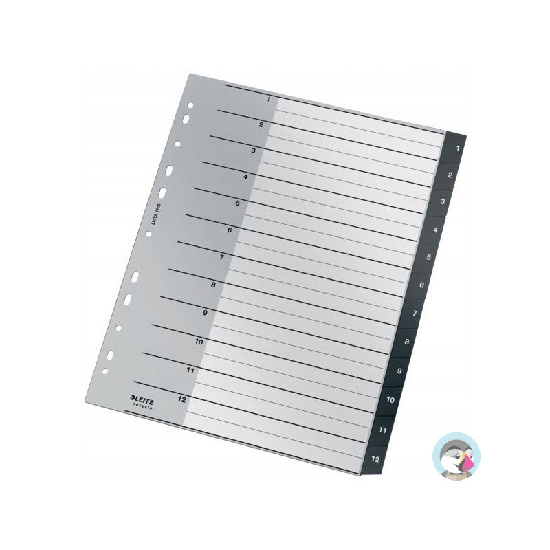 Przekładki Recycle 1 - 12, A4, PP, czarne 12090000 LEITZ